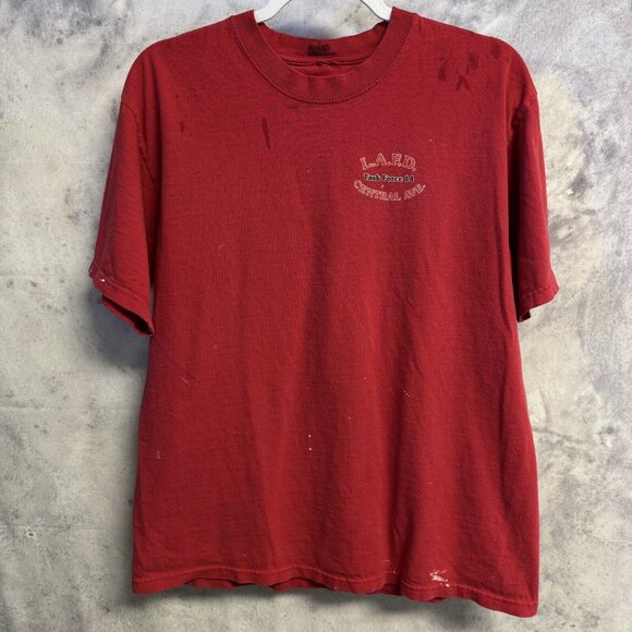 Vintage Los Angeles Fire Fighter T Shirt Mens Medium Red Short Sleeve Y2K - Picture 2 of 13